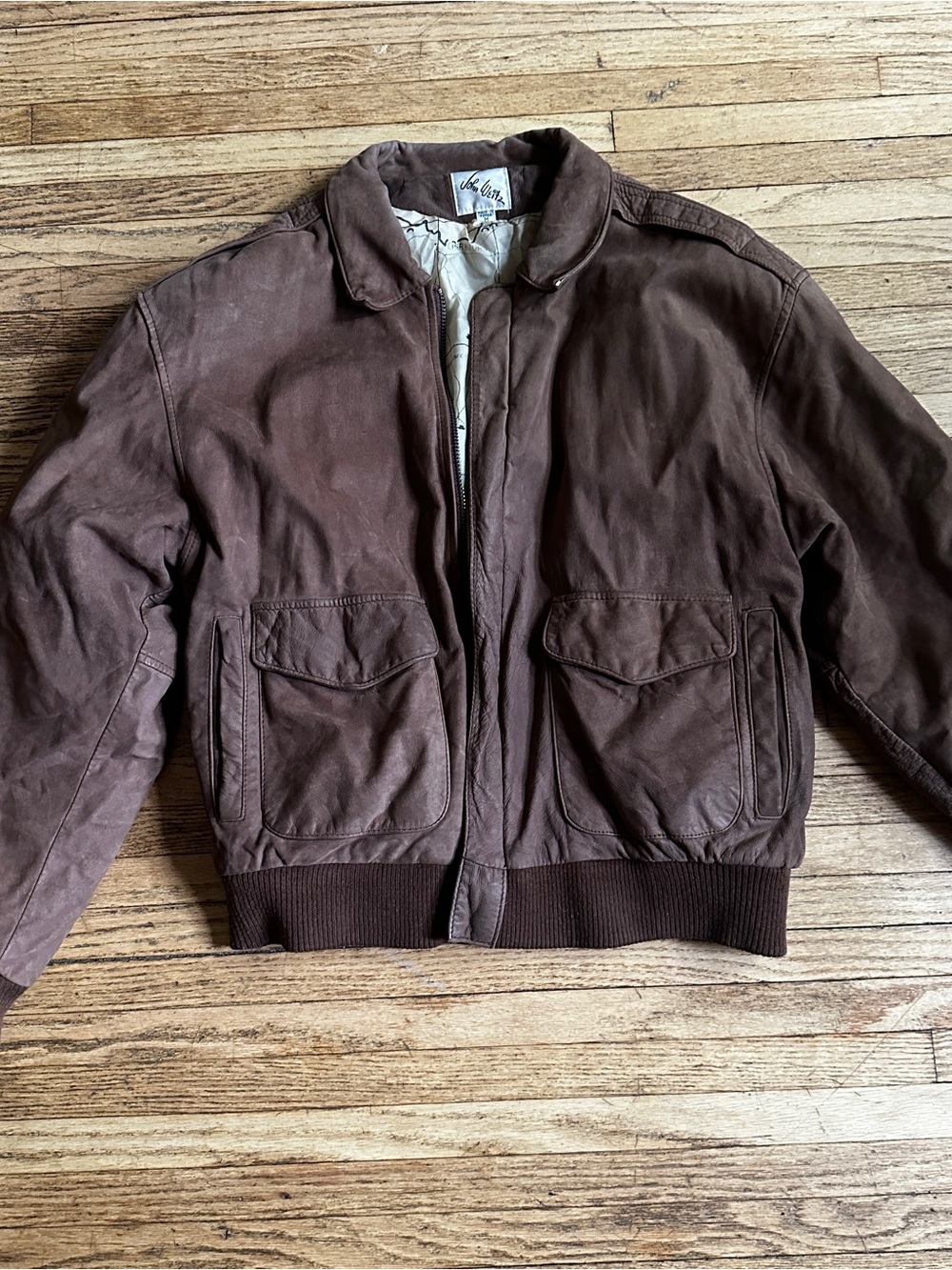 Vintage John Weitz Brown Men's Leather Bomber Jacket